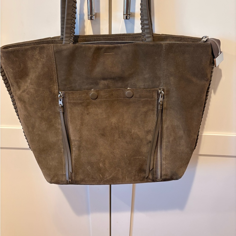 All Saints Fleur de Lis East West Suede Tote Bag!
